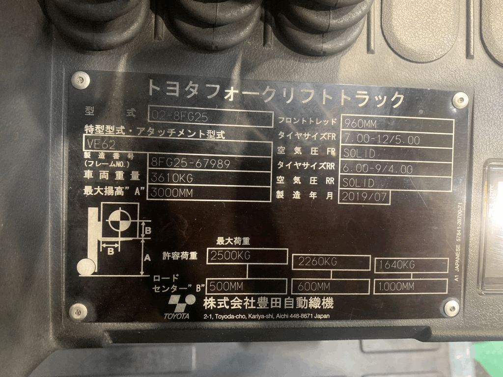 トヨタ中古フォークリフト【02-8FG25】［No.67］使用時間少なめ！