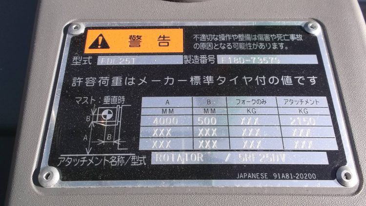 三菱 MITSUBISHI 中古フォークリフト forklift ディーゼル 2017年式 全回転フォーク 2段4mハイマスト