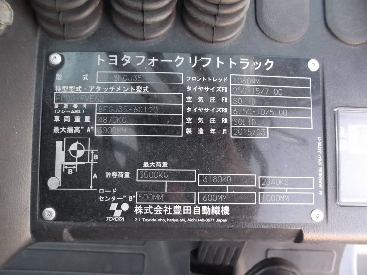 トヨタ Toyota 中古フォークリフト forklift ガソリン 2015年式 サイドシフト 2段フルフリー3Mマスト